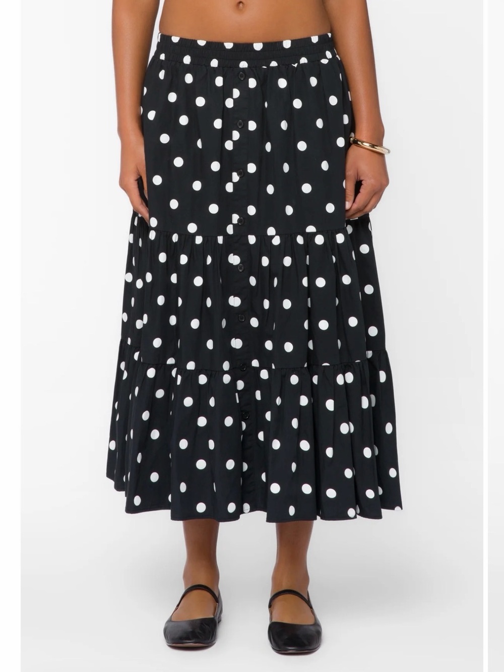 Black & White Polka Dot Tiered Button-Front Skirt